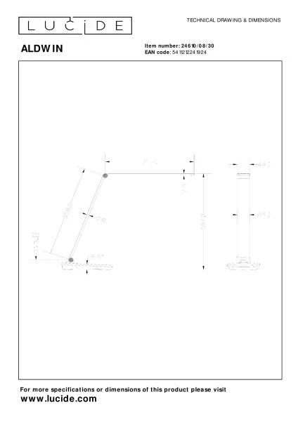 Lucide ALDWIN - Lámpara de escritorio - LED Regul. - CCT - 1x8W 2800K/6500K - Negro - técnico